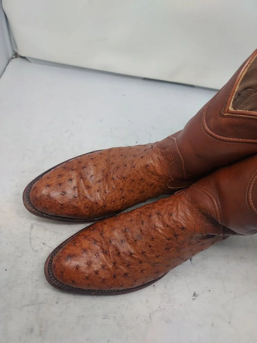 TECOVAS MENS The Earl Ostrich Pecan Brown Cowboy Boot